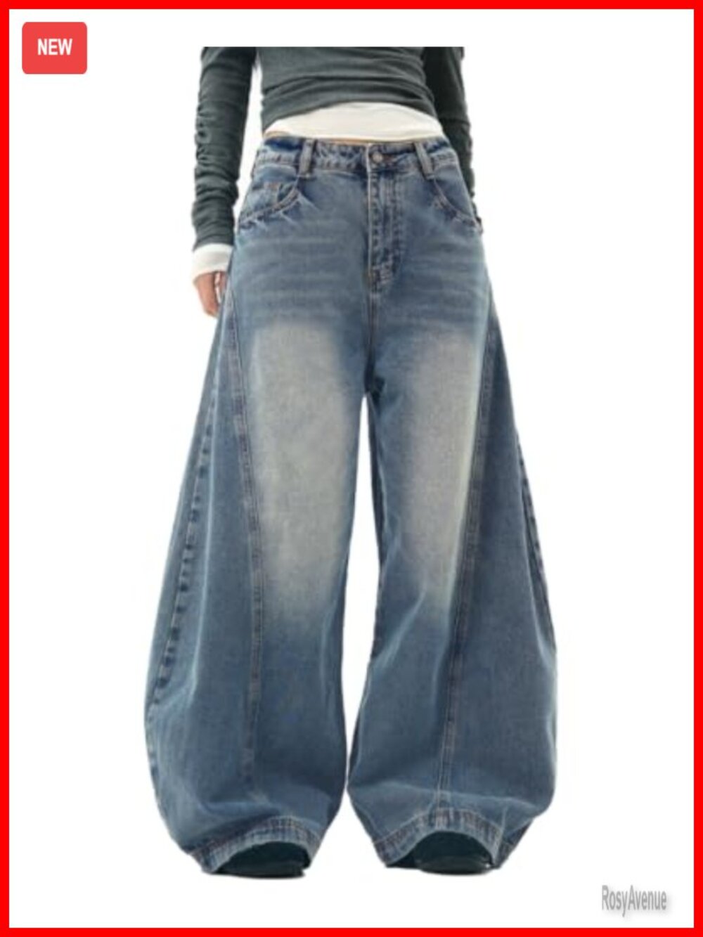 BeRamg Baggy Barrel Jeans Low Rise Wide Leg Pleated Cotton Blend Denim